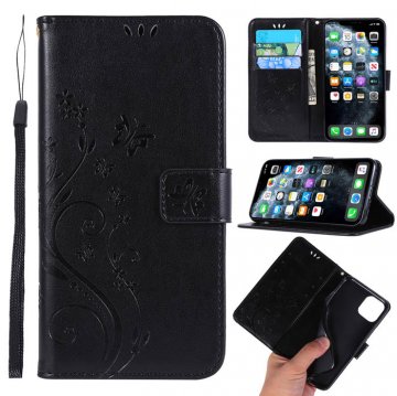 iPhone 11 Pro Max Butterfly Pattern Wallet Magnetic Stand Case Black