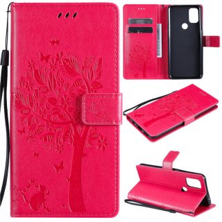 OnePlus Nord N10 5G Embossed Tree Cat Butterfly Wallet Stand Case Rose