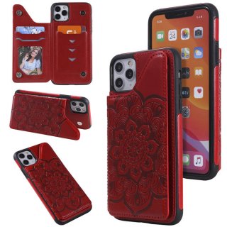 iPhone 11 Pro Max Embossed Wallet Magnetic Stand Case Red