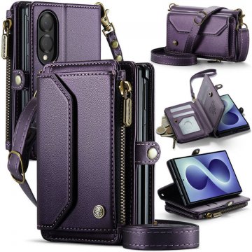 CaseMe Samsung Galaxy Z Fold8 RFID Wallet Case with Crossbody Strap, Zipper Pocket & Wireless Charging Purple