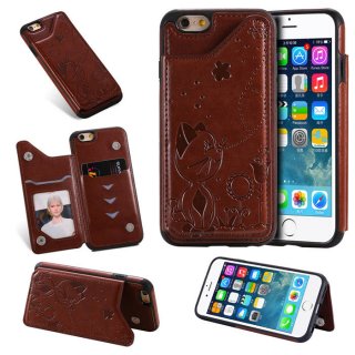iPhone 6/6s Bee and Cat Embossing Magnetic Card Slots Stand Cover Brown