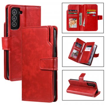 Samsung Galaxy S21 Plus Wallet 9 Card Slots Magnetic Case Red