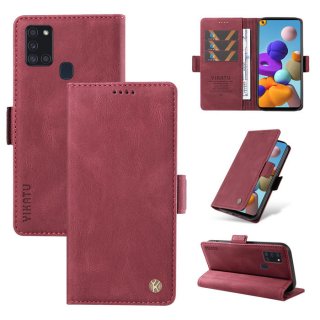 YIKATU Samsung Galaxy A21S Skin-touch Wallet Kickstand Case Wine Red