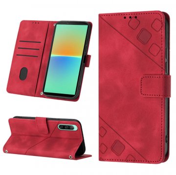 Skin-friendly Sony Xperia 10 V Wallet Stand Case with Wrist Strap Red