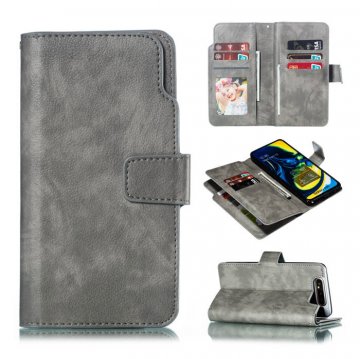 Samsung Galaxy A80 Wallet 9 Card Slots Stand Case Gray