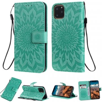 iPhone 11 Pro Max Embossed Sunflower Wallet Stand Case Green