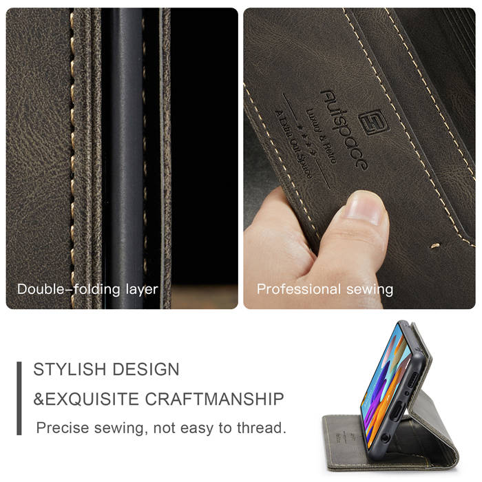 Autspace Samsung Galaxy A21S Wallet Kickstand Magnetic Case Coffee