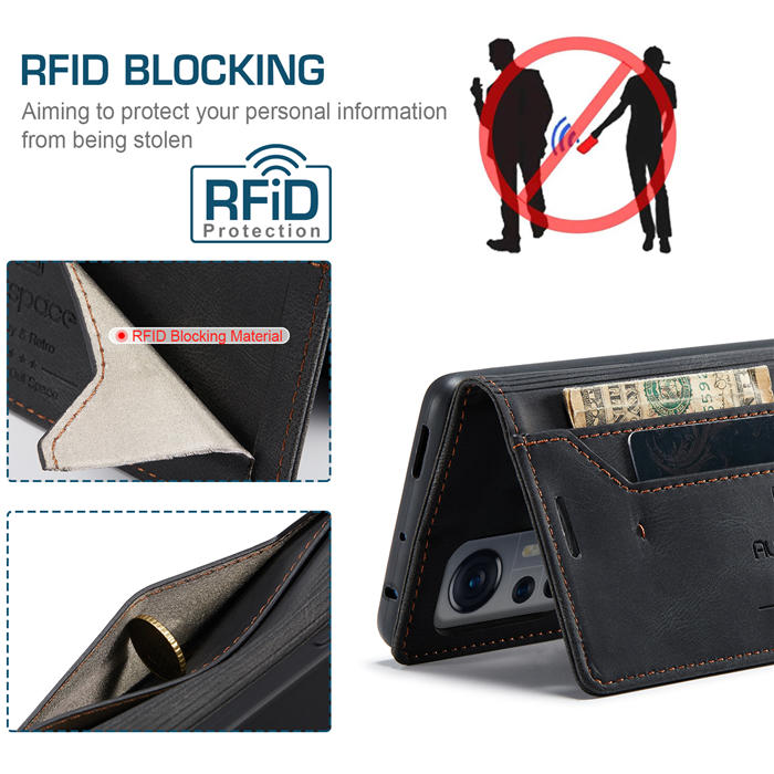 Autspace Xiaomi 12/12X RFID Blocking Wallet Kickstand Magnetic Case