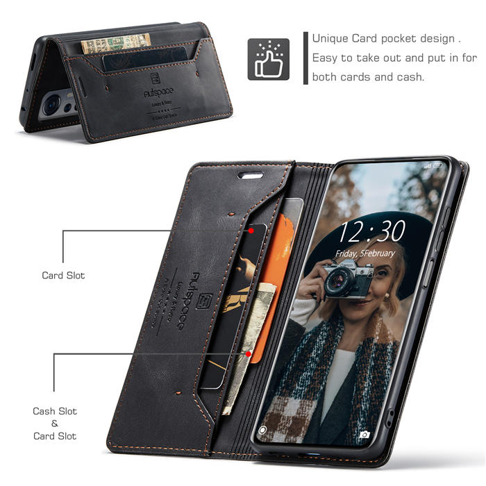 Autspace Xiaomi 12/12X RFID Blocking Wallet Kickstand Magnetic Case