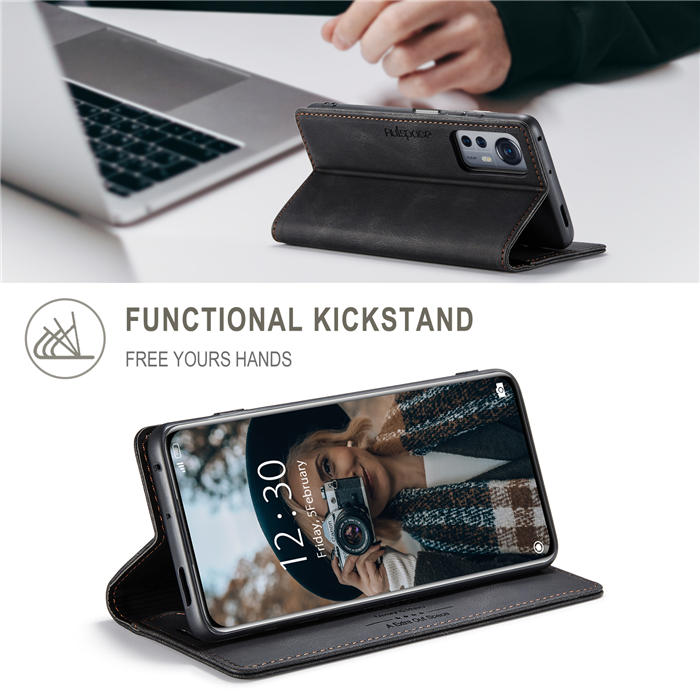Autspace Xiaomi 12/12X RFID Blocking Wallet Kickstand Magnetic Case