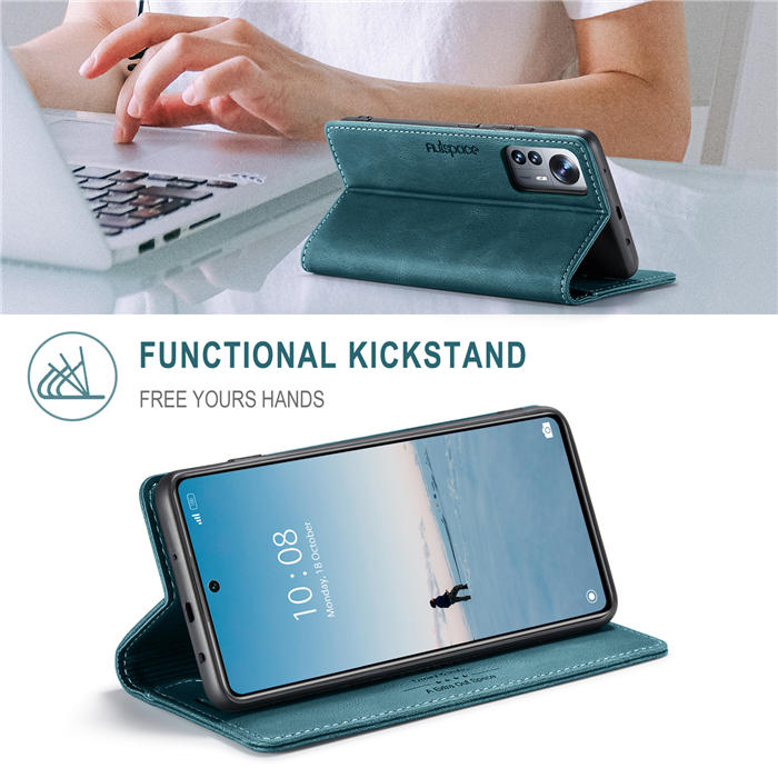 Autspace Xiaomi 12 Lite RFID Blocking Wallet Kickstand Magnetic Case