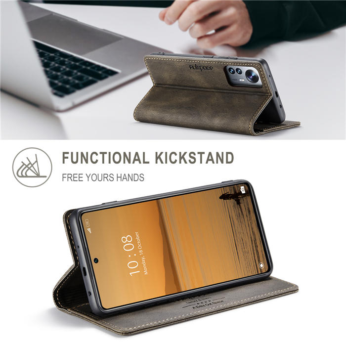 Autspace Xiaomi 12 Lite RFID Blocking Wallet Kickstand Magnetic Case