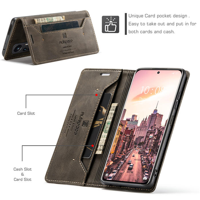 Autspace Xiaomi 12 Pro RFID Blocking Wallet Kickstand Magnetic Case