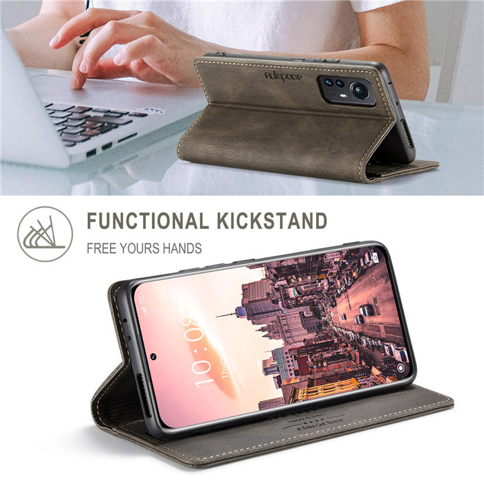 Autspace Xiaomi 12 Pro RFID Blocking Wallet Kickstand Magnetic Case