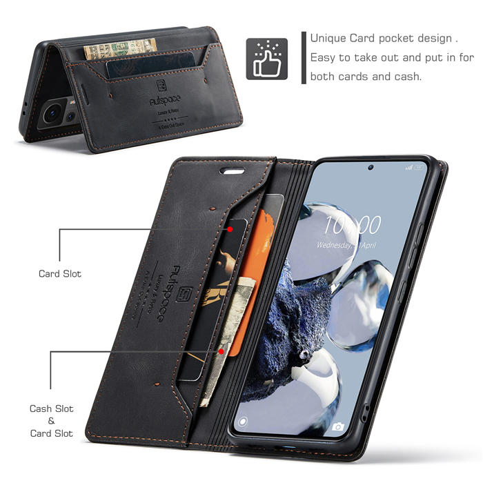 Autspace Xiaomi 12T/12T Pro RFID Blocking Wallet Kickstand Magnetic Case