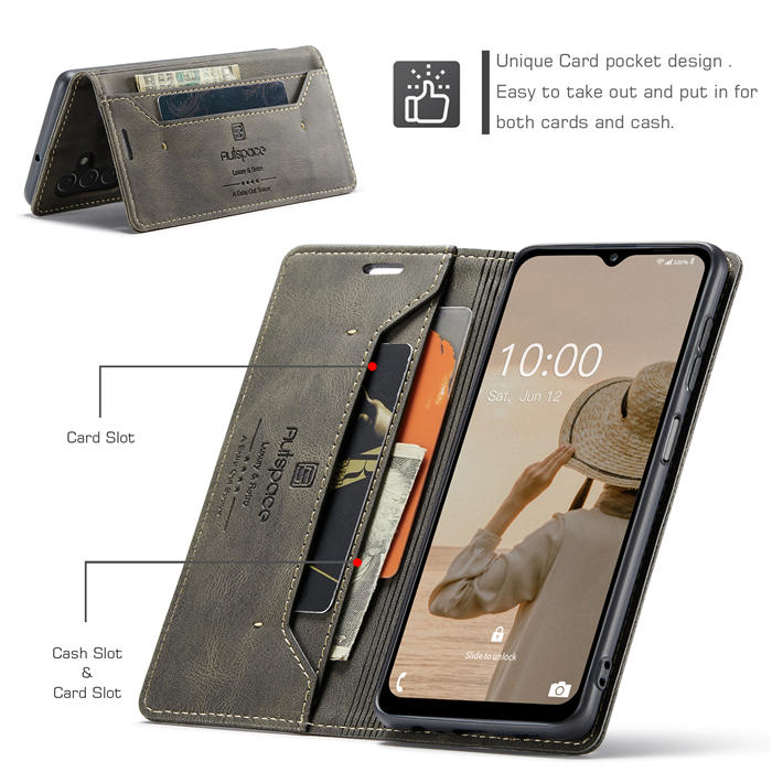 Autspace Samsung Galaxy A14 5G RFID Blocking Wallet Kickstand Magnetic Case