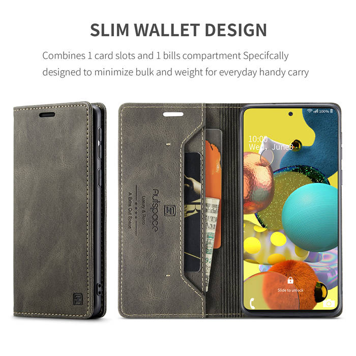Autspace Samsung Galaxy A51 Wallet Kickstand Magnetic Case Coffee