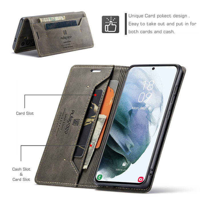 Autspace Samsung Galaxy S21 Wallet Kickstand Magnetic Shockproof Case Coffee