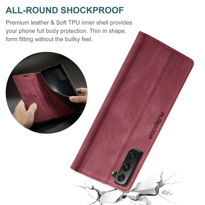 Autspace Samsung Galaxy S21 Wallet Kickstand Magnetic Shockproof Case Red