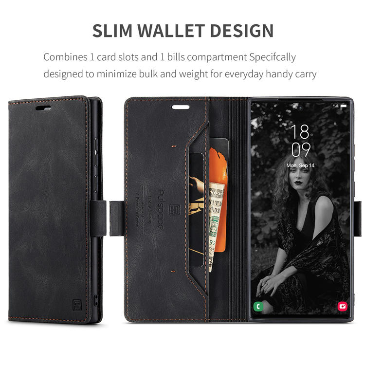 AutSpace Samsung Galaxy S22 Ultra Wallet RFID Blocking Case Black