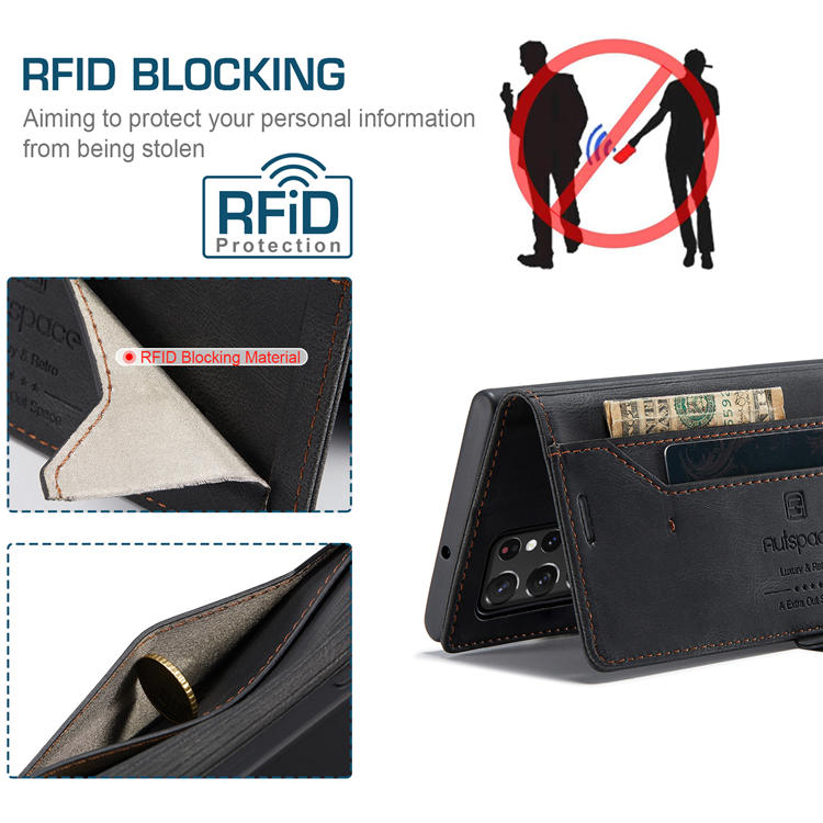 AutSpace Samsung Galaxy S22 Ultra Wallet RFID Blocking Case Black