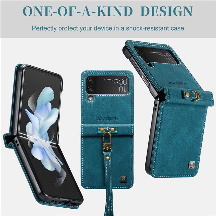 Autspace Case Cover For Samsung Galaxy Z Flip4 5G PU Leather with Detachable Hand Strap