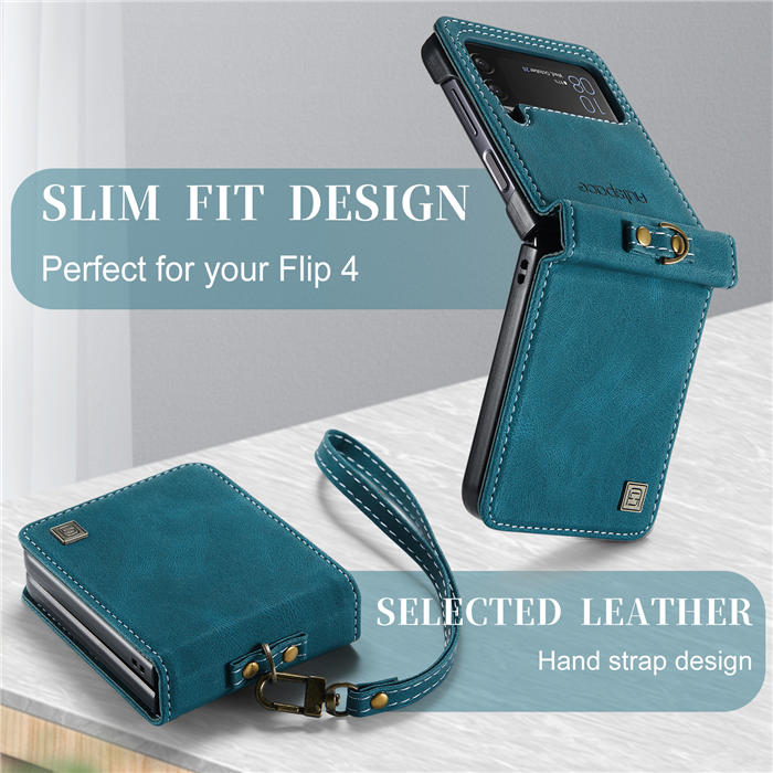 Autspace Case Cover For Samsung Galaxy Z Flip4 5G PU Leather with Detachable Hand Strap