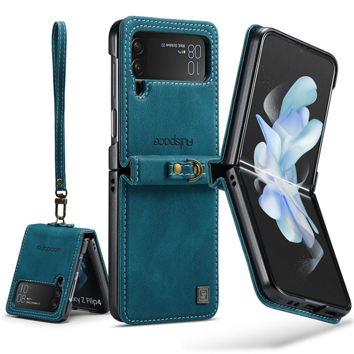 Autspace Case Cover For Samsung Galaxy Z Flip4 5G PU Leather with Detachable Hand Strap