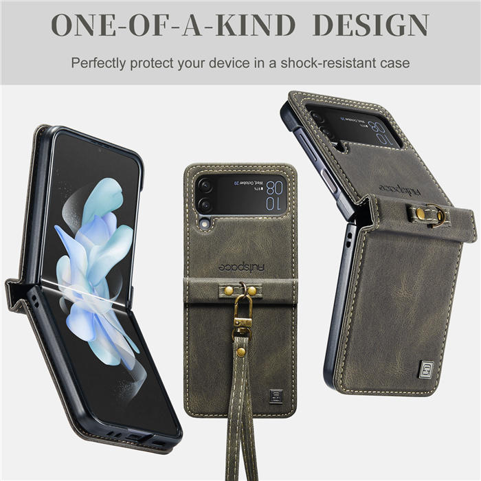 Autspace Case Cover For Samsung Galaxy Z Flip4 5G PU Leather with Detachable Hand Strap