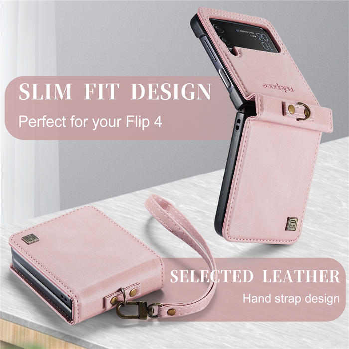 Autspace Case Cover For Samsung Galaxy Z Flip4 5G PU Leather with Detachable Hand Strap