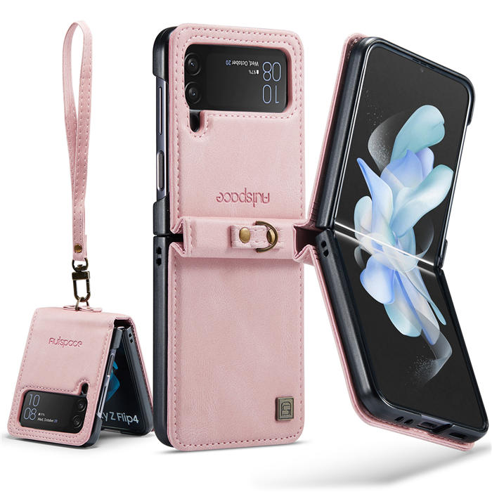 Autspace Case Cover For Samsung Galaxy Z Flip4 5G PU Leather with Detachable Hand Strap