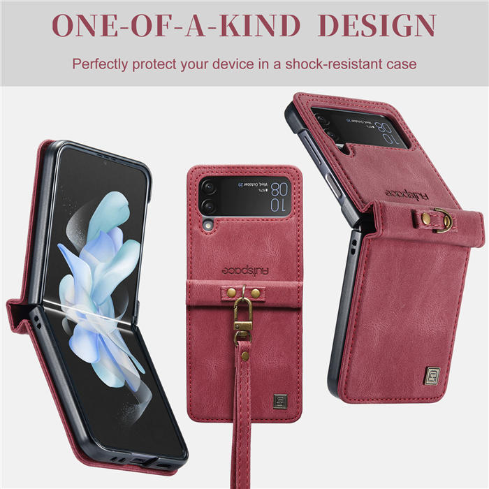 Autspace Case Cover For Samsung Galaxy Z Flip4 5G PU Leather with Detachable Hand Strap