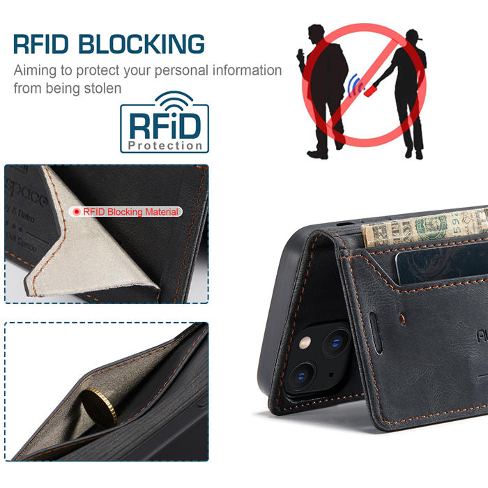 Autspace iPhone 13 Mini RFID Blocking Wallet Case Black