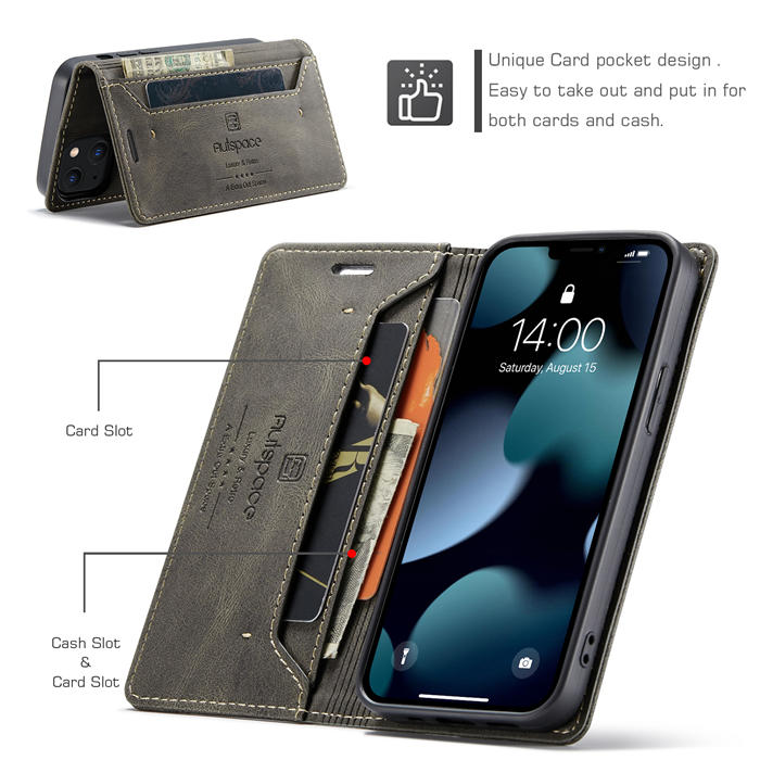 Autspace iPhone 13 Mini RFID Blocking Wallet Case Coffee