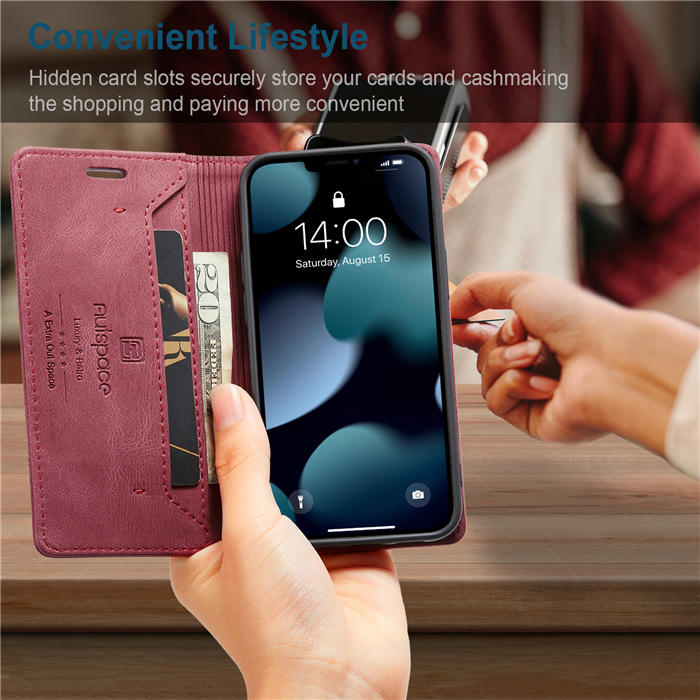 Autspace iPhone 13 Mini RFID Blocking Wallet Case Red