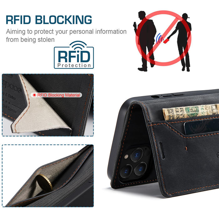 Autspace iPhone 13 Pro Max RFID Blocking Wallet Case Black