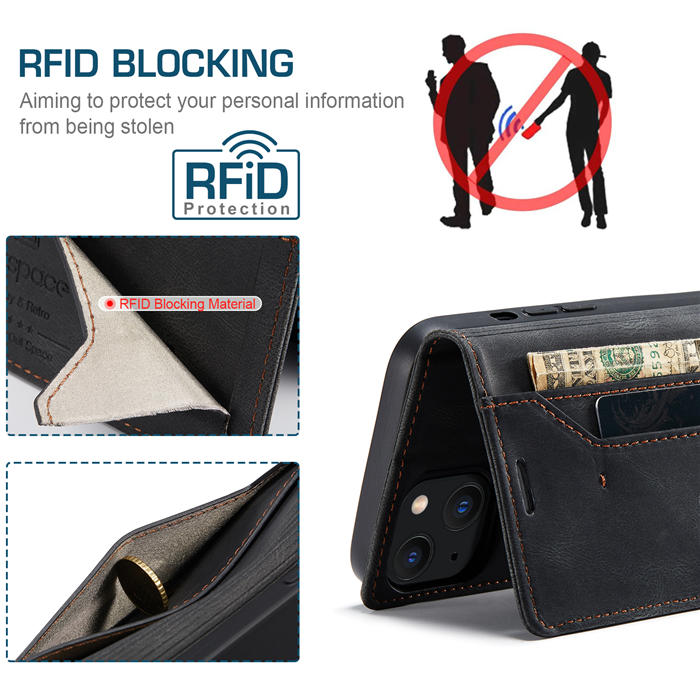 Autspace iPhone 13 RFID Blocking Wallet Case Black
