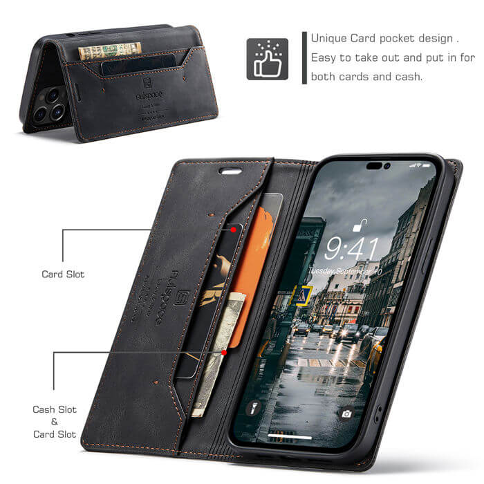 Autspace iPhone 15 Pro Max RFID Blocking Wallet Case