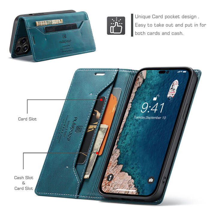 Autspace iPhone 15 Pro Max RFID Blocking Wallet Case