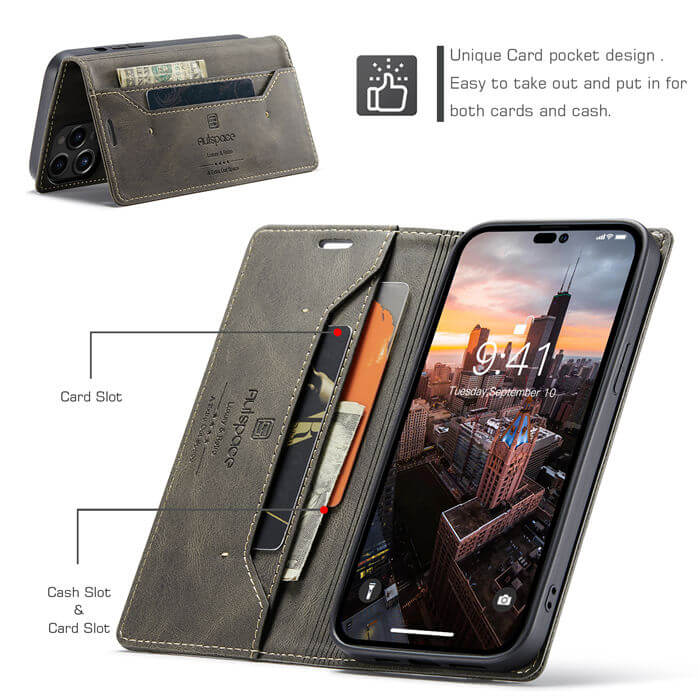 Autspace iPhone 15 Pro Max RFID Blocking Wallet Case