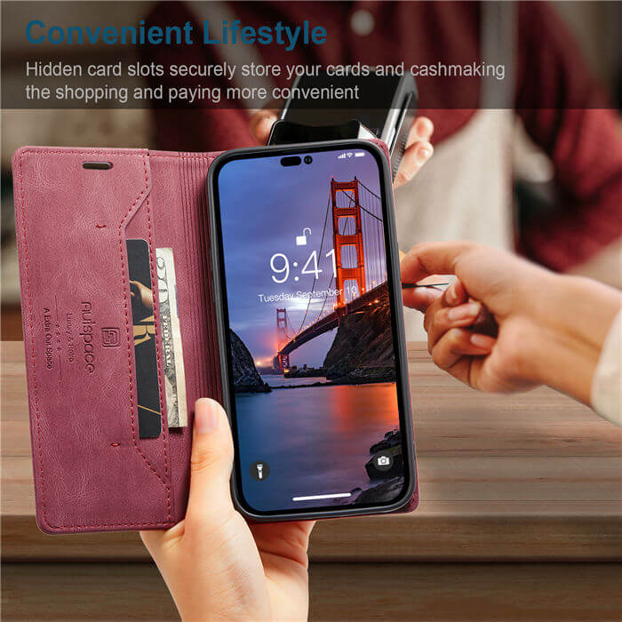 Autspace iPhone 15 Pro Max RFID Blocking Wallet Case