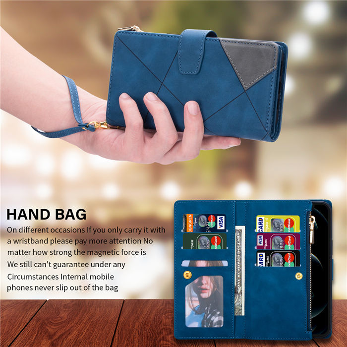 Zipper Wallet 9 Card Slots Magnetic Case with Handbag Wristlet