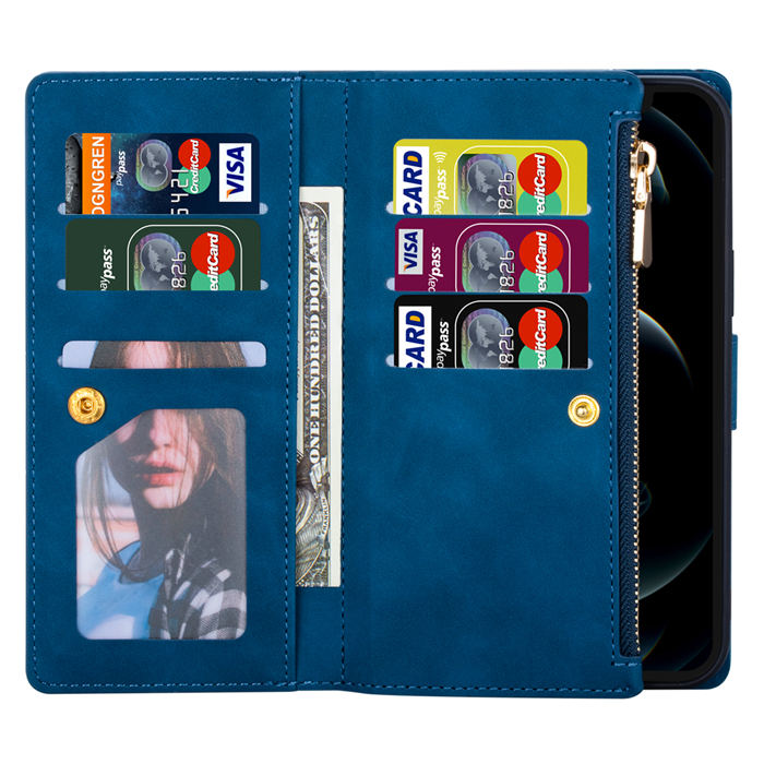 Zipper Wallet 9 Card Slots Magnetic Case with Handbag Wristlet