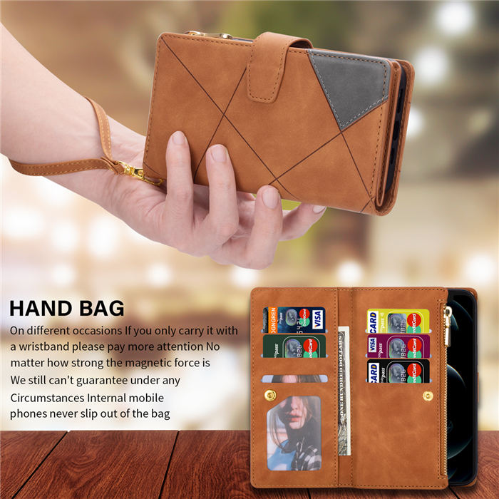 Zipper Wallet 9 Card Slots Magnetic Case with Handbag Wristlet