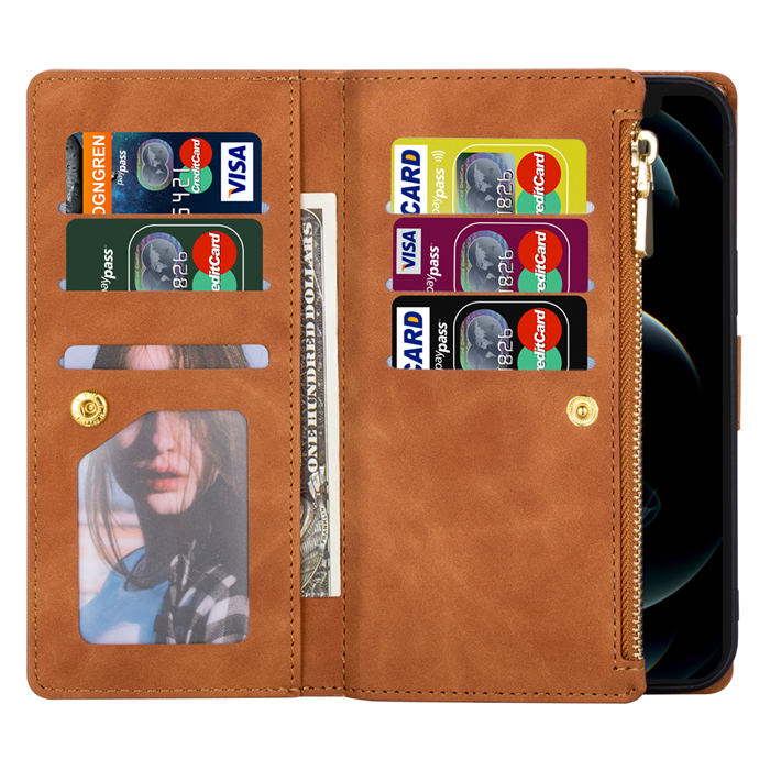 Zipper Wallet 9 Card Slots Magnetic Case with Handbag Wristlet