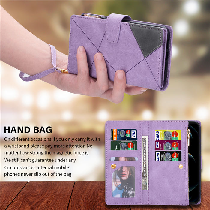 Zipper Wallet 9 Card Slots Magnetic Case with Handbag Wristlet