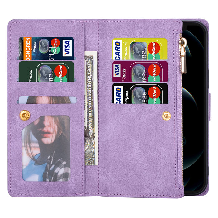 Zipper Wallet 9 Card Slots Magnetic Case with Handbag Wristlet