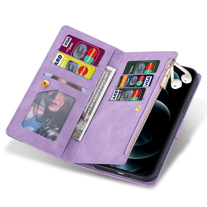 Zipper Wallet 9 Card Slots Magnetic Case with Handbag Wristlet