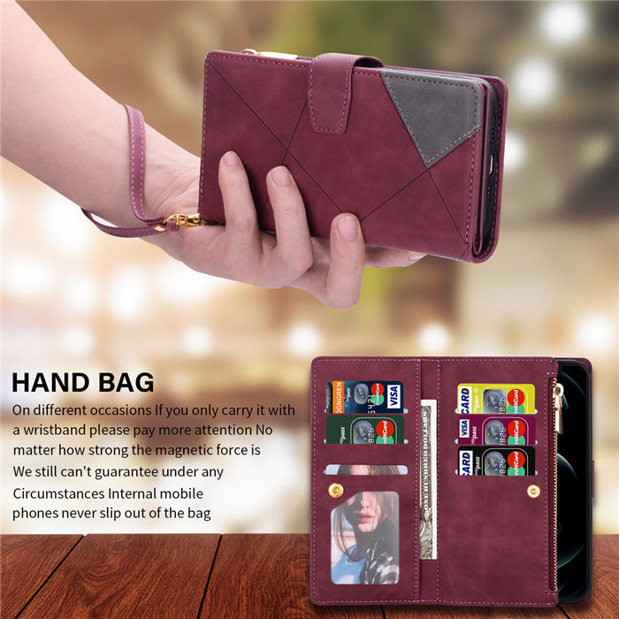 Zipper Wallet 9 Card Slots Magnetic Case with Handbag Wristlet