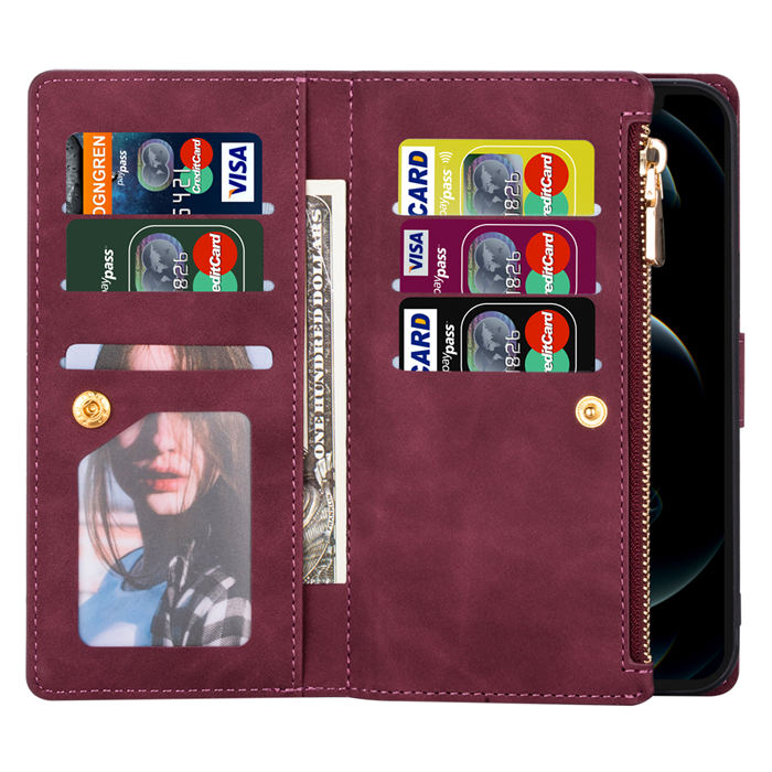 Zipper Wallet 9 Card Slots Magnetic Case with Handbag Wristlet